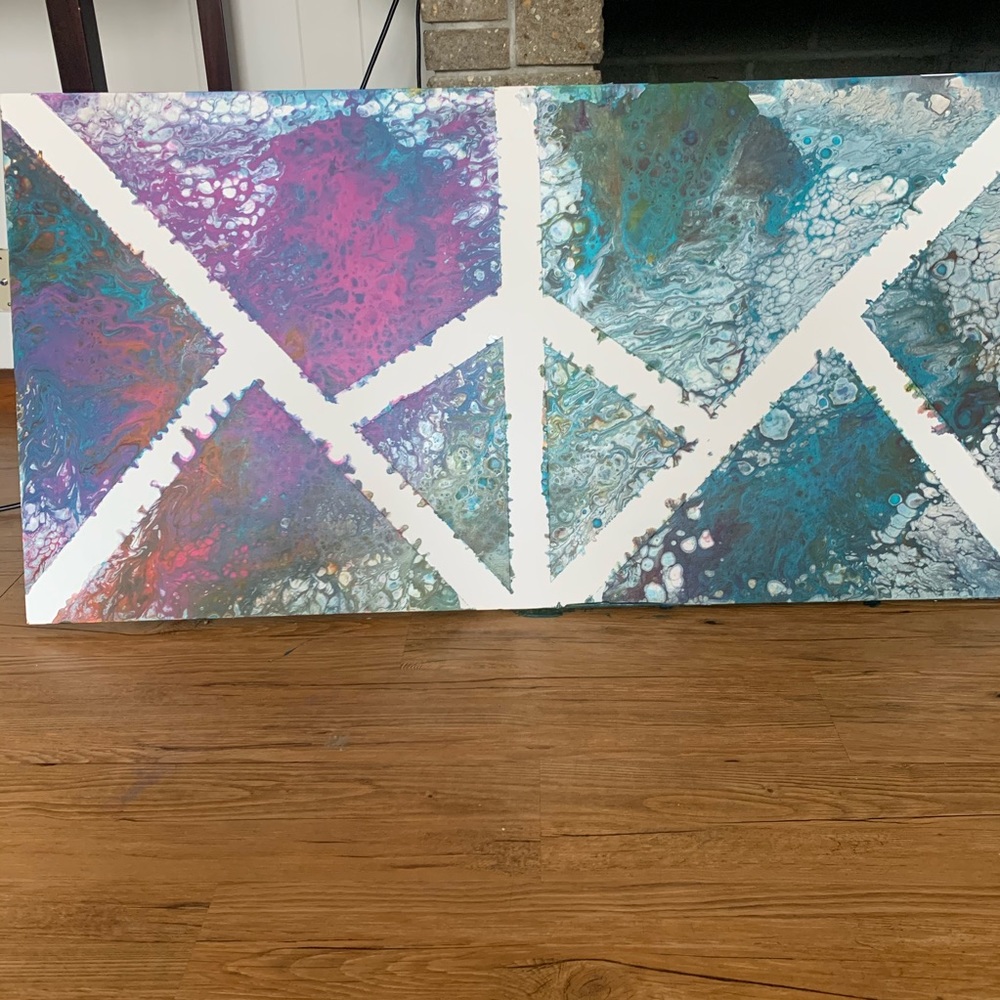 Hand painted 48” x24” canvas “chaos in color”